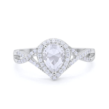 14K White Gold Teardrop Promise Ring Infinity Round Simulated CZ